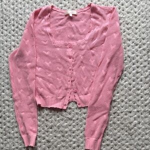 LoveShackFancy Pink Heart-Pattern Knit Button Cardigan